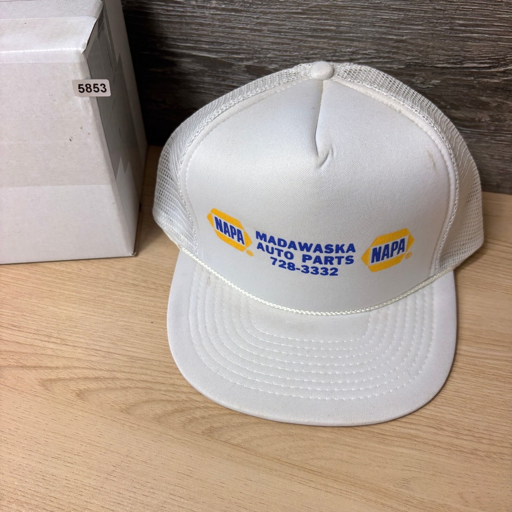 Vintage Napa Hat Cap Snapback White Trucker Madawaska Maine Auto Parts - Picture 10 of 10